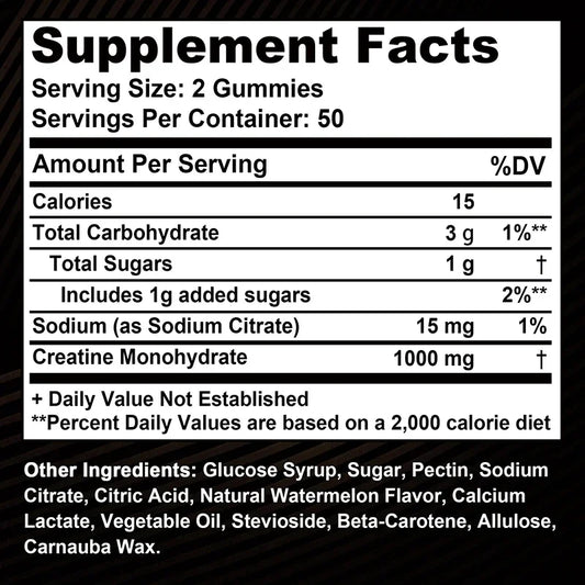 Creatine Monohydrate Gummies - Enhance Energy, Promote Muscle Growth, Improve Endurance, and Athletic Performance - 60pcs