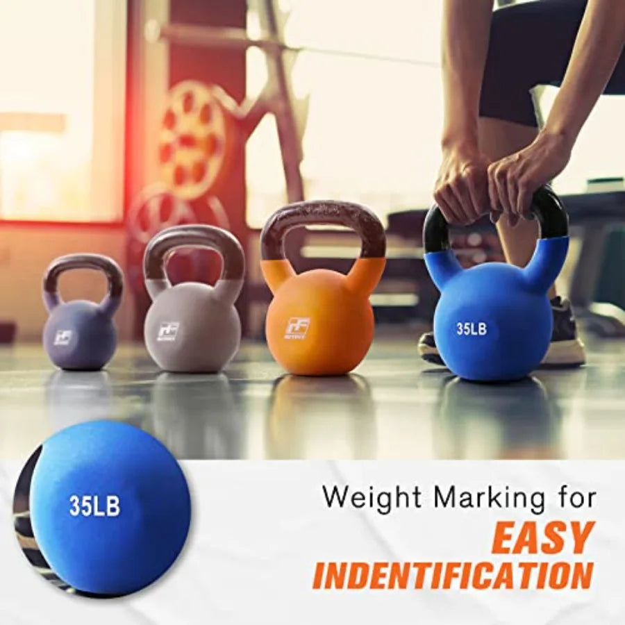 Neoprene Coated Solid Cast Iron Kettlebell 5-50 LB in Black for Full Body Workout Cross-Training Weight Loss and Strength Train