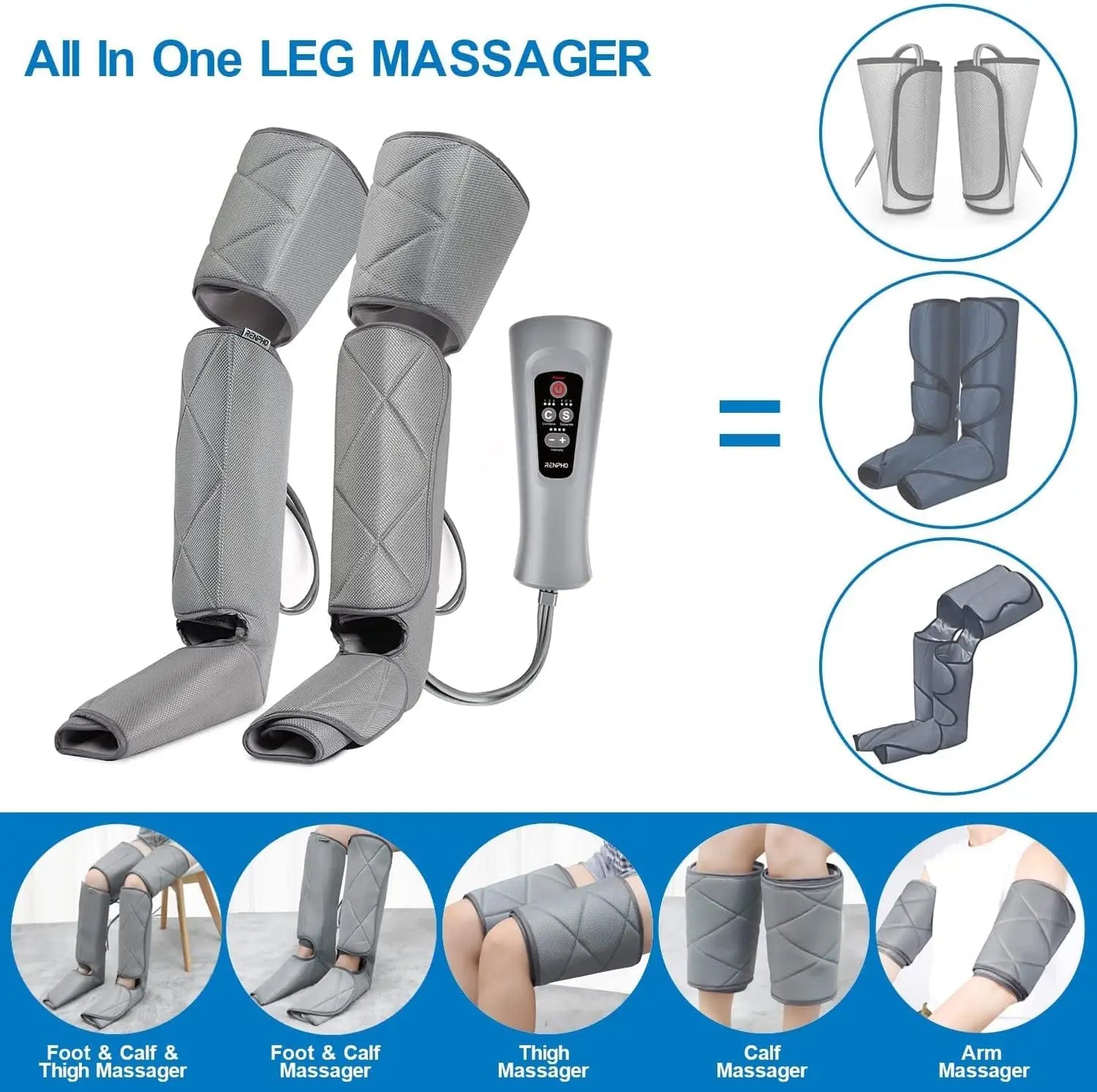 Leg Massager for Circulation - Foot and Calf Massager, Air Compression Leg Wraps Massage Boots Machine for Home Use Leg Massage