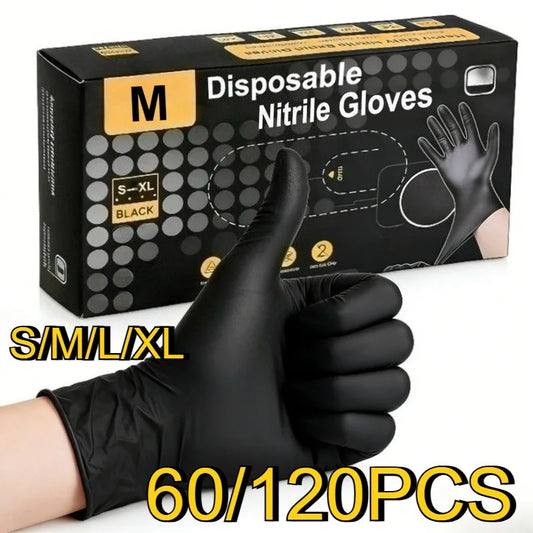 60/120PCS Disposable Black Nitrile Gloves Mixed Nitrile Gloves Home Cleaning Hairdressing Bathroom Kitchen Pet Bathing Cleaning