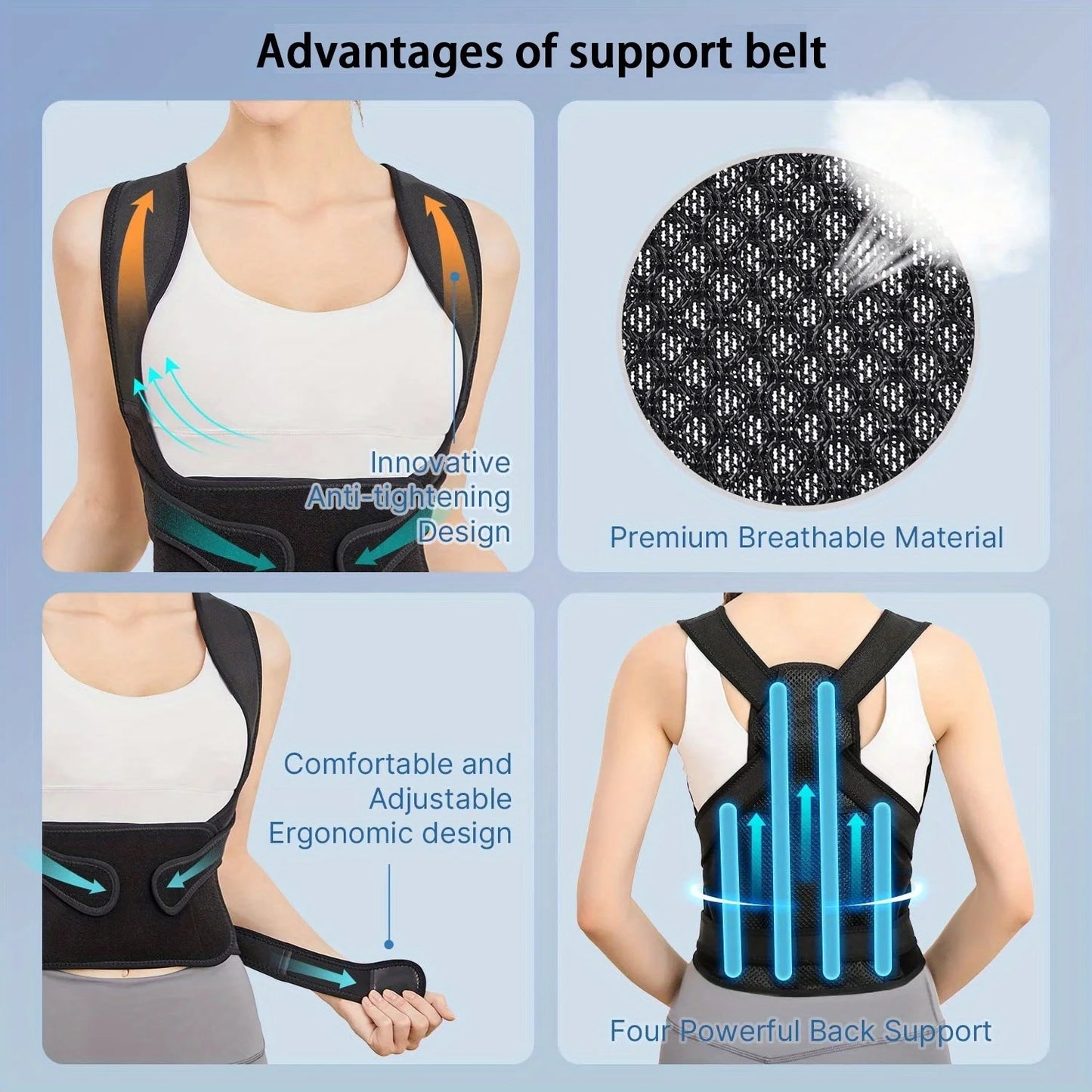 Back Pain Relief Posture Corrector - Adjustable Lightweight Back Brace for Women Men Scoliosis Hunchback Correction - Unisex