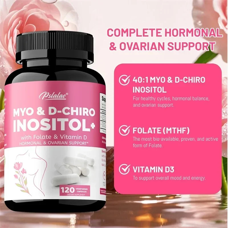 MYO & D-CHIRO INOSITOL - Rich in Vitamins, Supports Female Ovarian Health, Hormone Balance - 120 Capsules