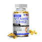 Vitamin D3+K2 Capsules - Helps Regulate Calcium Metabolism and Supports Teeth, Bones, Heart Health, Joint Health, and Immunity