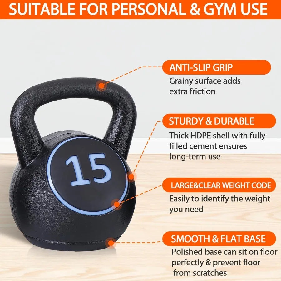 Kettlebell Sets 3/4 Piece for Women Men Home Gym Exercise Kettle bell Fitness Strength Training Kettlebells 5/10/15/20 lbs Full