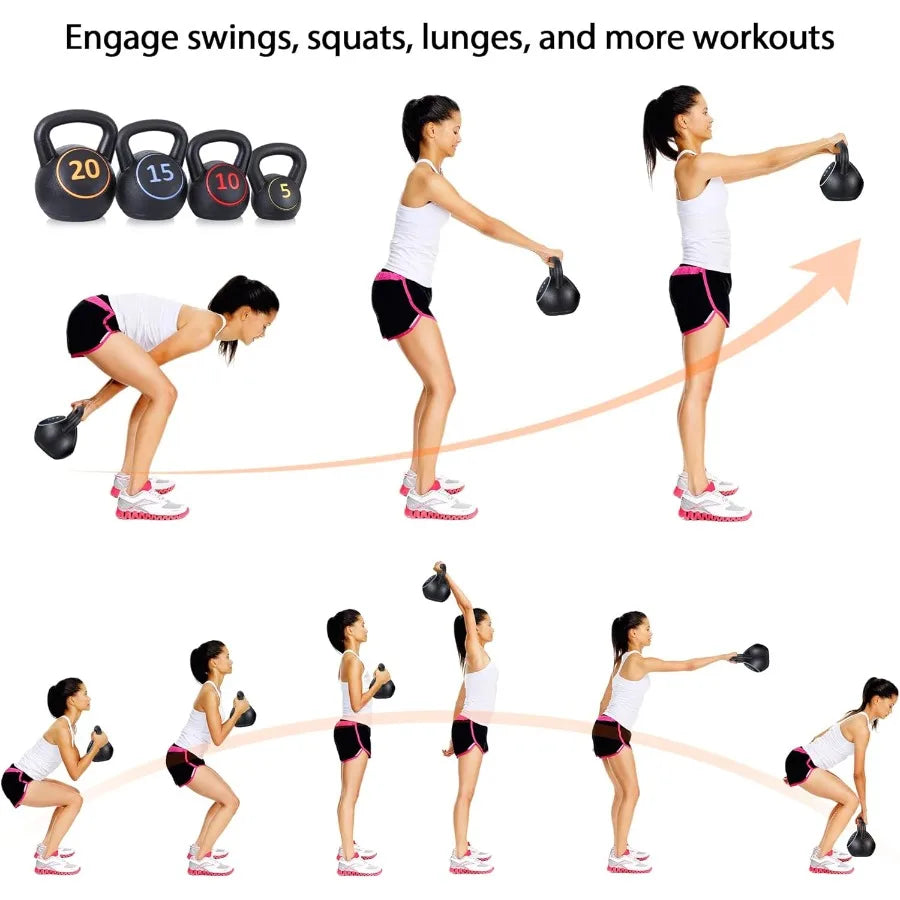 Kettlebell Sets 3/4 Piece for Women Men Home Gym Exercise Kettle bell Fitness Strength Training Kettlebells 5/10/15/20 lbs Full