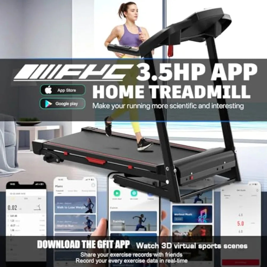Folding Treadmill with Incline for Home 330 lbs Weight Capacity 3.5HP Quiet Motor 3Level Adjustable Incline Wide Running Belt 4