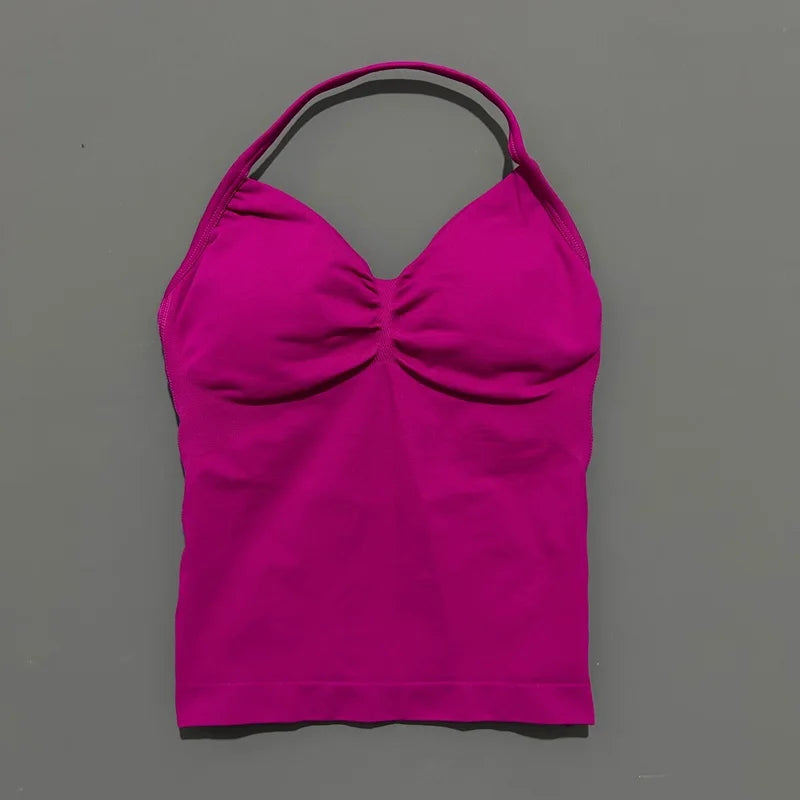 Gym Halter Top Woman Longline Strappy tank Padded Yoga Clothing Removable Cups Yoga Tank Tops Fitness Workout Running Activewear
