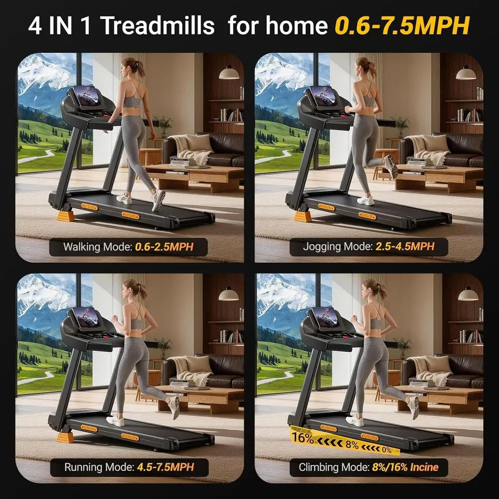 16% Incline 4-in-1 Foldable Treadmill with Triple-Sole, 3.0HP, Suitable for Home and Office, 400 lbs Capacity