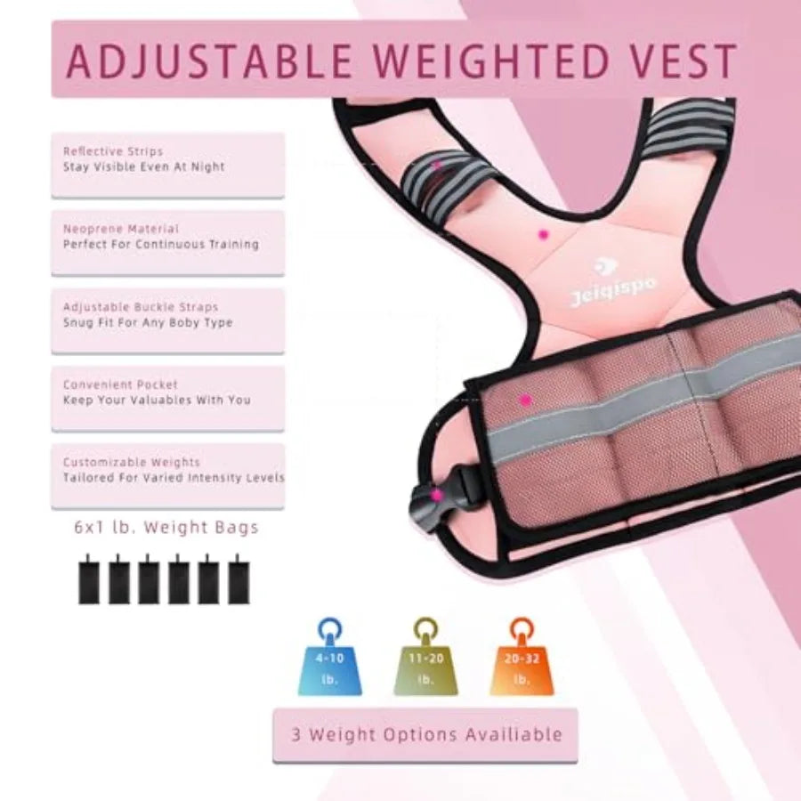 Adjustable Weighted Vest for Men and Women 4-10lb 11-20lb 20-32lb with 6 Ironsand Weights Adjustable Body Weight Vest Exercise