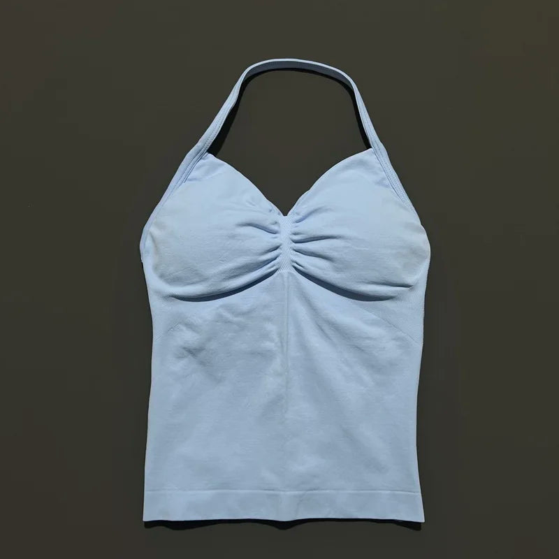 Gym Halter Top Woman Longline Strappy tank Padded Yoga Clothing Removable Cups Yoga Tank Tops Fitness Workout Running Activewear