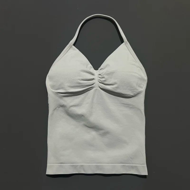 Gym Halter Top Woman Longline Strappy tank Padded Yoga Clothing Removable Cups Yoga Tank Tops Fitness Workout Running Activewear