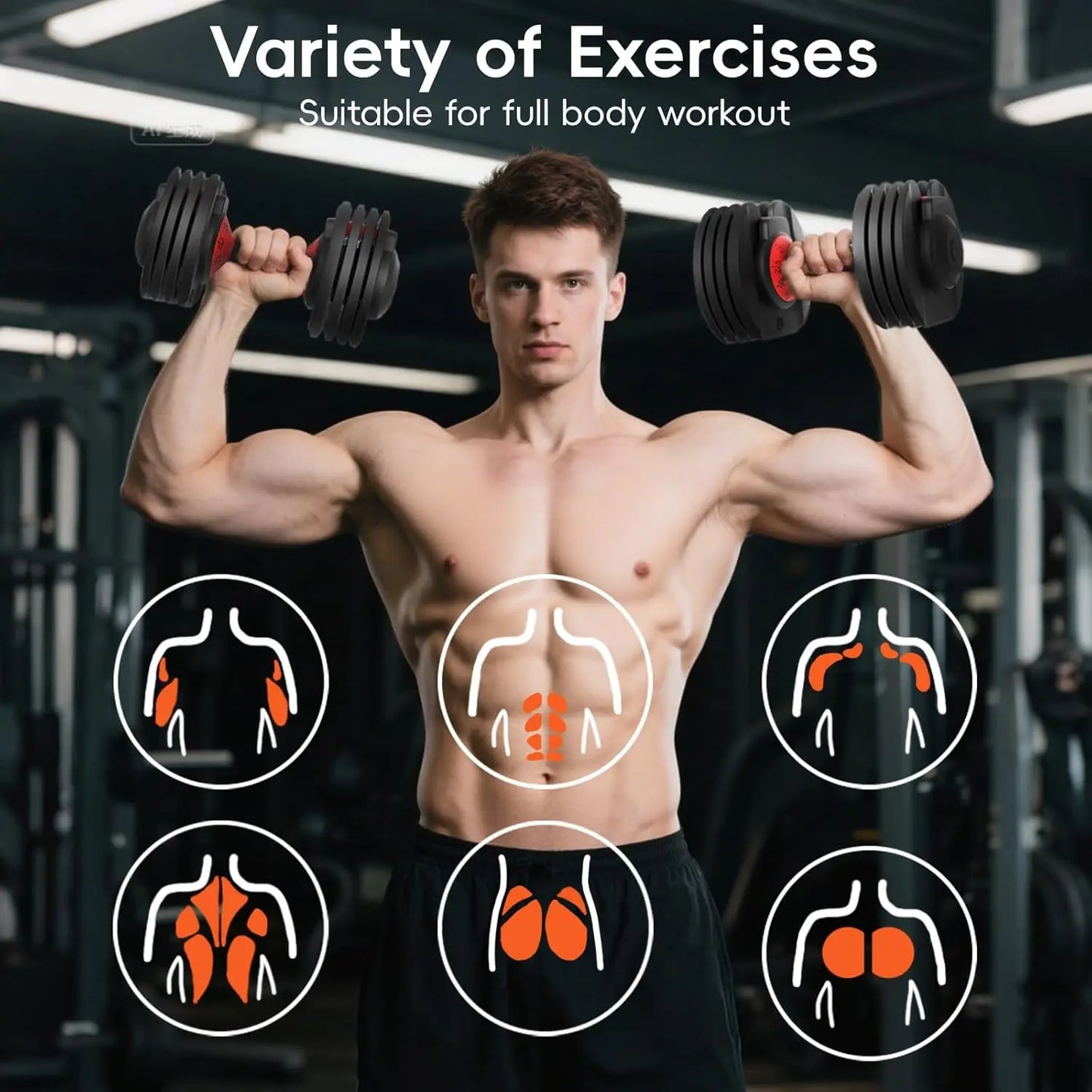 Adjustable Dumbbell Set of 2, Quick Weight Change for Home Gym Workout with Anti-Slip Handle