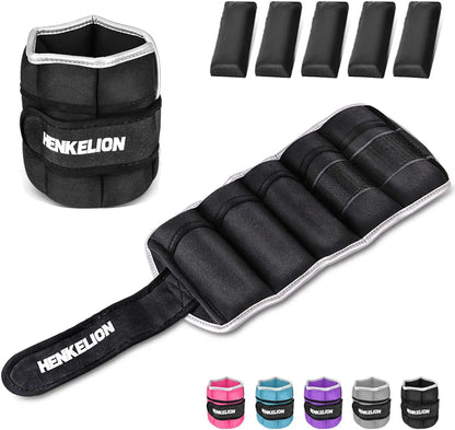 Adjustable Ankle Weights 1-10 Lbs for Women Men, Strength Training Sets for Gym Fitness Running - Black Grey Pink Blue Purple