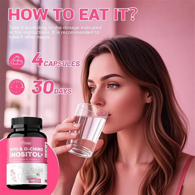 MYO & D-CHIRO INOSITOL - Rich in Vitamins, Supports Female Ovarian Health, Hormone Balance - 120 Capsules