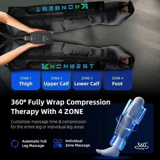 Air Leg Massager Compression Boots Air Pressure Pressotherapy Foot Calf Therapy Device 4 Chamber Fast Recovery Massage Machine