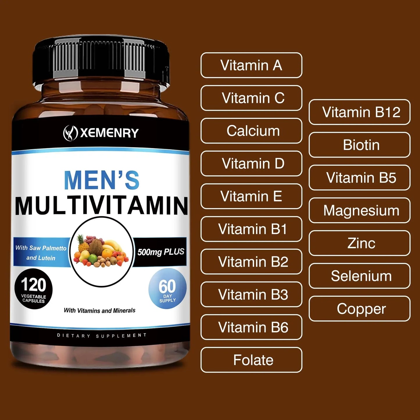 Men's Multivitamin - Supports Cellular Energy and Muscle Health, Promotes Energy Metabolism, and Antioxidant- 120 Capsules