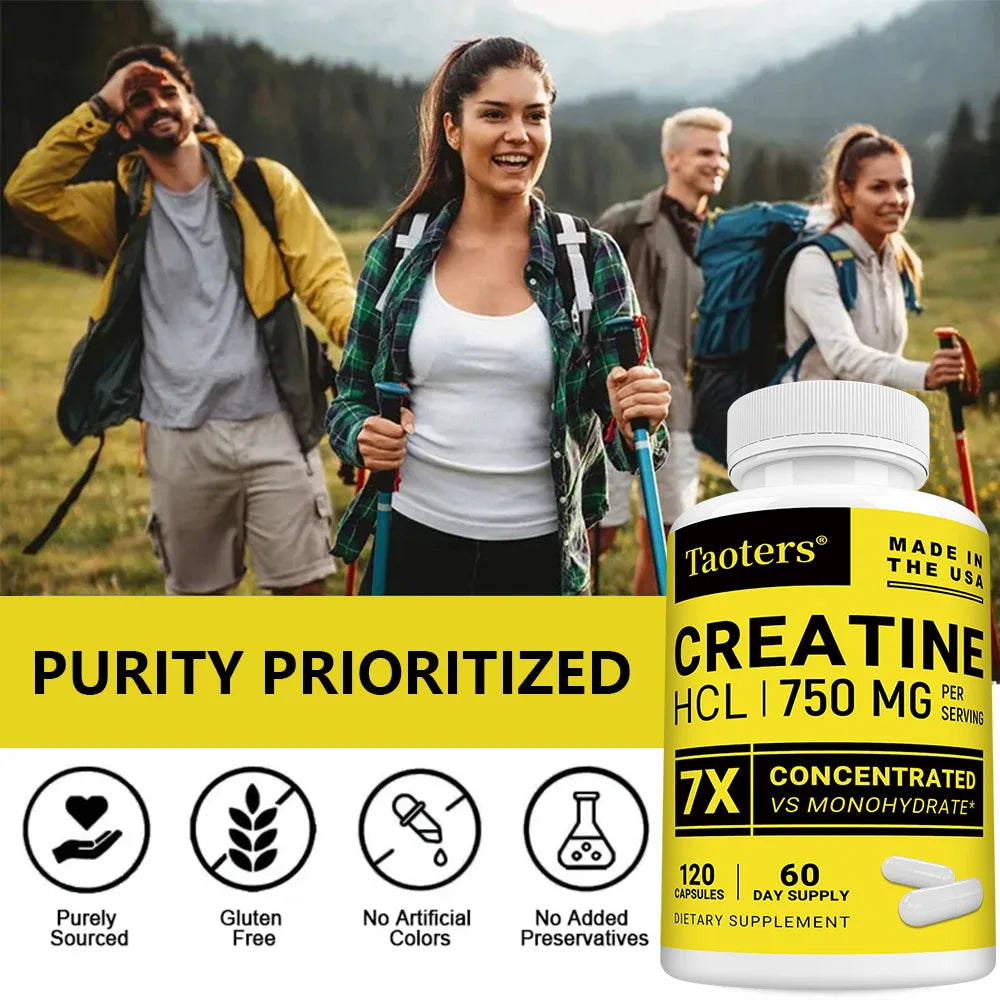 Creatine HCl Capsules-750 Mg,Muscle,Cognitive,and Cellular Energy Support,Boosts Energy,Endurance,Improves Athletic Performance