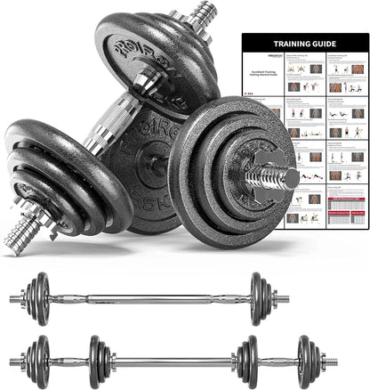44Lbs Cast Iron Adjustable Dumbbell Set Hand Weight with Solid Dumbbell Handles Changed into Barbell Handily Great for Bodybuild