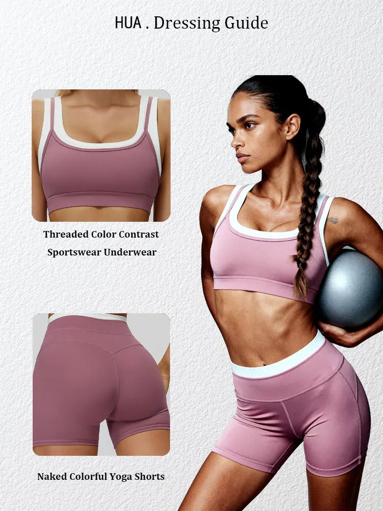 Women's Yoga Running Gym Shorts High Waist Color Block Ribbed Naked Feel Moisture Wicking Quick Dry Tight Workout Shorts