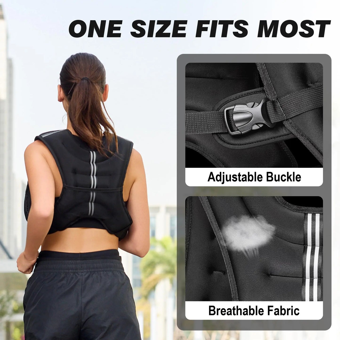 Weighted vest for men and women with reflective strips for exercise, strength training, running, and walking