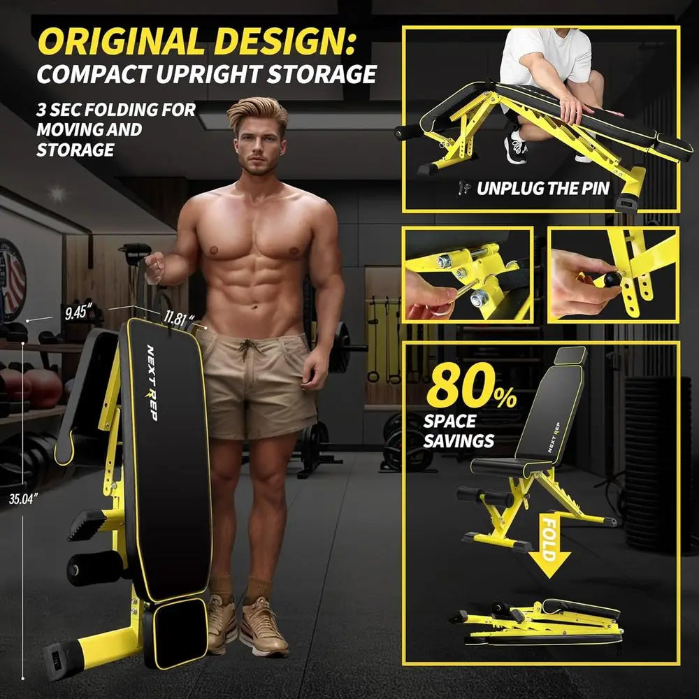 Adjustable Weight Bench,1000 LB Fast Folding Workout Bench for Home Gym Strength Training, Incline Decline Flat Utility Bench Pr