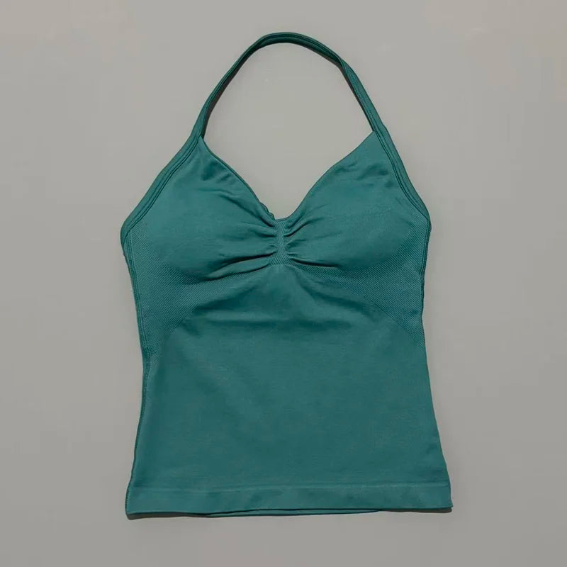 Gym Halter Top Woman Longline Strappy tank Padded Yoga Clothing Removable Cups Yoga Tank Tops Fitness Workout Running Activewear