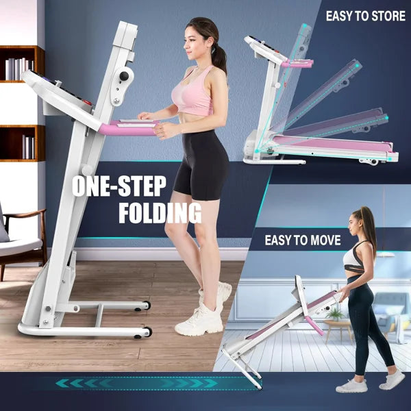 Compact Folding Treadmill for Home - 2.5HP Quiet Motor, 3-Level Incline, 7.5 MPH, Shock Absorption, Space-Saving Running & Walki
