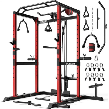 Power Cage, Multi-Function Power Rack with Adjustable Cable Crossover System, 2000LBS Squat Rack for Home Gym with More Training