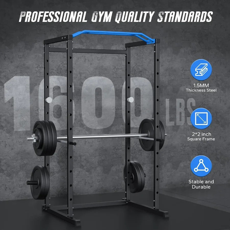 Power Cage MultiFunctional Squat Rack for Home Gym with Cable Crossover System 1600LBS Weight Capacity Strength Training Equipm