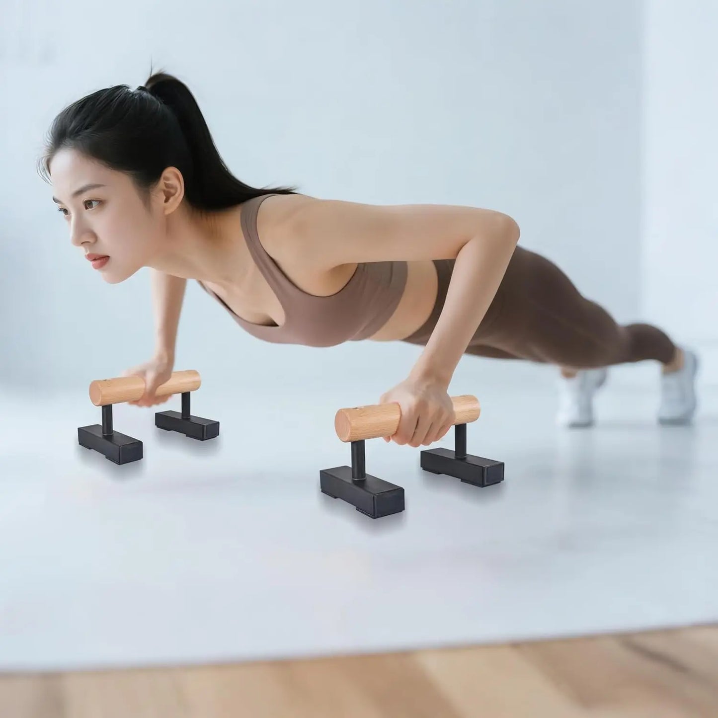 Wood Floor Push Up Bars for Men,Anti-slip Handstand Parallettes Bars, Strength Training Push-Up Stands for Calisthenics, Fitness