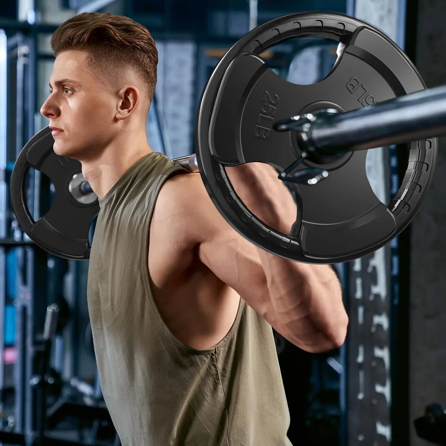 Rubber Grip Plates for Barbell, 2-Inch Weight Plates for Weightlifting and Strength Training in Home & Gym, 2x15LB