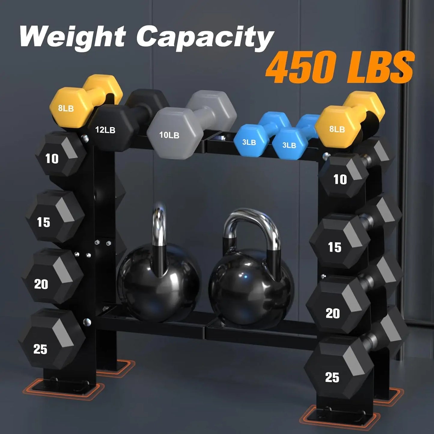 5-Tier Black Dumbbell Rack Stand for Home Gym, Heavy Duty Steel Holds 8-30LB Pairs, 450LBS Capacity Weight Storage Organizer