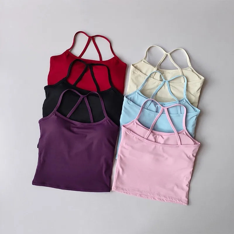 Women's Cross Back Push-Up Yoga Sports Bra Comfortable Gym Tank Top Workout Fitness Vest 'Naked Feeling' Gym Bra Fitness Wear