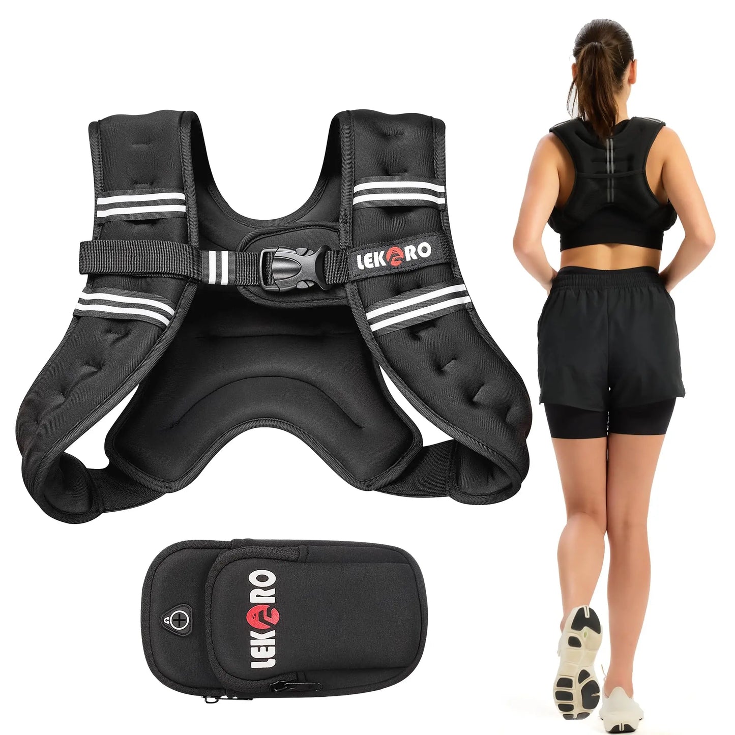 Weighted vest for men and women with reflective strips for exercise, strength training, running, and walking