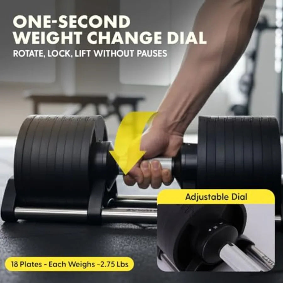 Squatz Adjustable Dumbbell Set 70-140LB Home Gym Fitness Dumbbells with Anti-Slip Handle and Heavy-Duty Plates in Black for Str