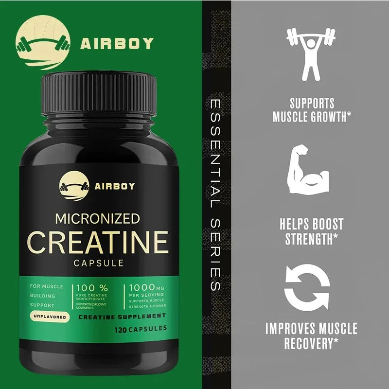 Creatine Monohydrate Capsules - Strength, Muscle, Performance Supplement for Men and Women, Non-GMO and Gluten-Free