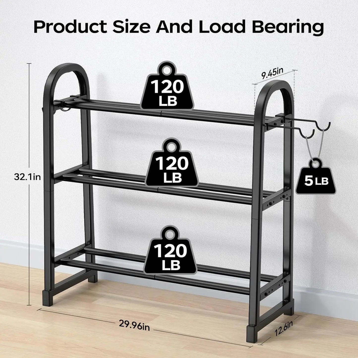 3-Tier Adjustable Dumbbell Rack - 360LB Capacity Space-Saving Home Gym Storage for Weights & Kettlebells
