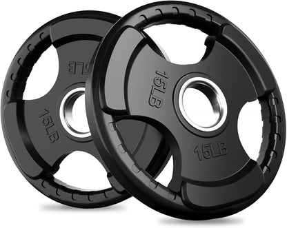 Rubber Grip Plates for Barbell, 2-Inch Weight Plates for Weightlifting and Strength Training in Home & Gym, 2x15LB