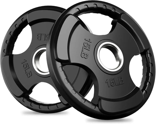 Rubber Grip Plates for Barbell, 2-Inch Weight Plates for Weightlifting and Strength Training in Home & Gym, 2x15LB