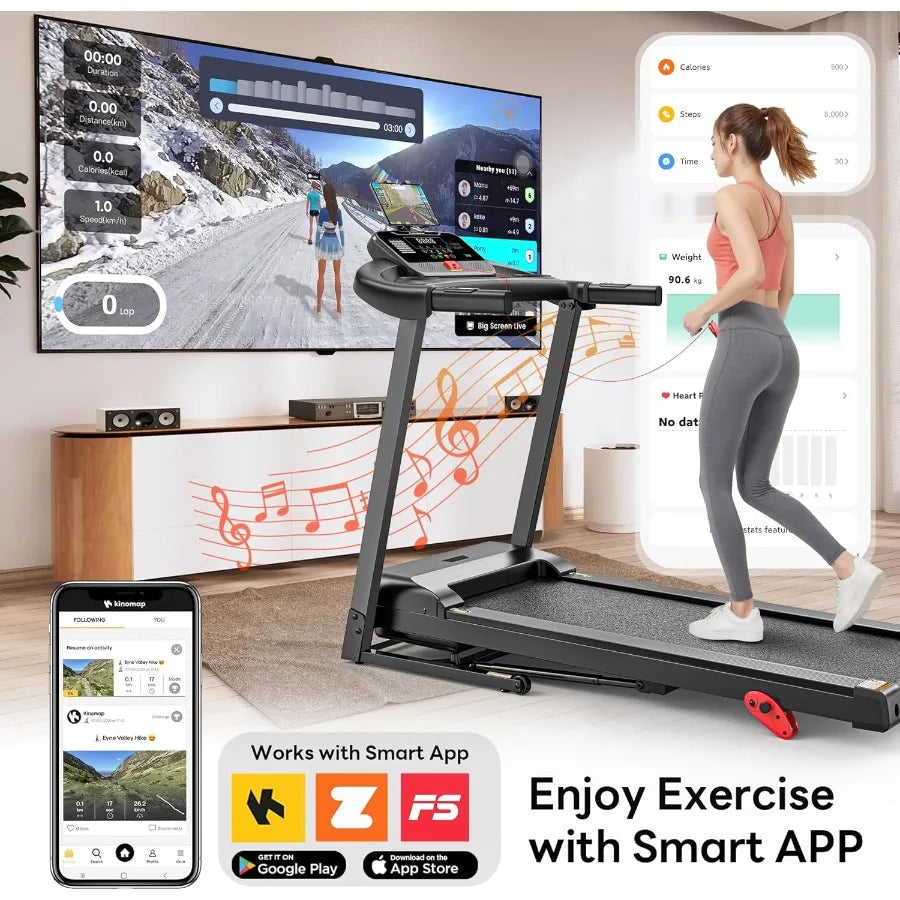 Treadmill with Incline for Home, Folding Treadmill with 300LBS Capacity, 7.5MPH, 16'' Wide Belt, 64 Programs, Shock Absorption,