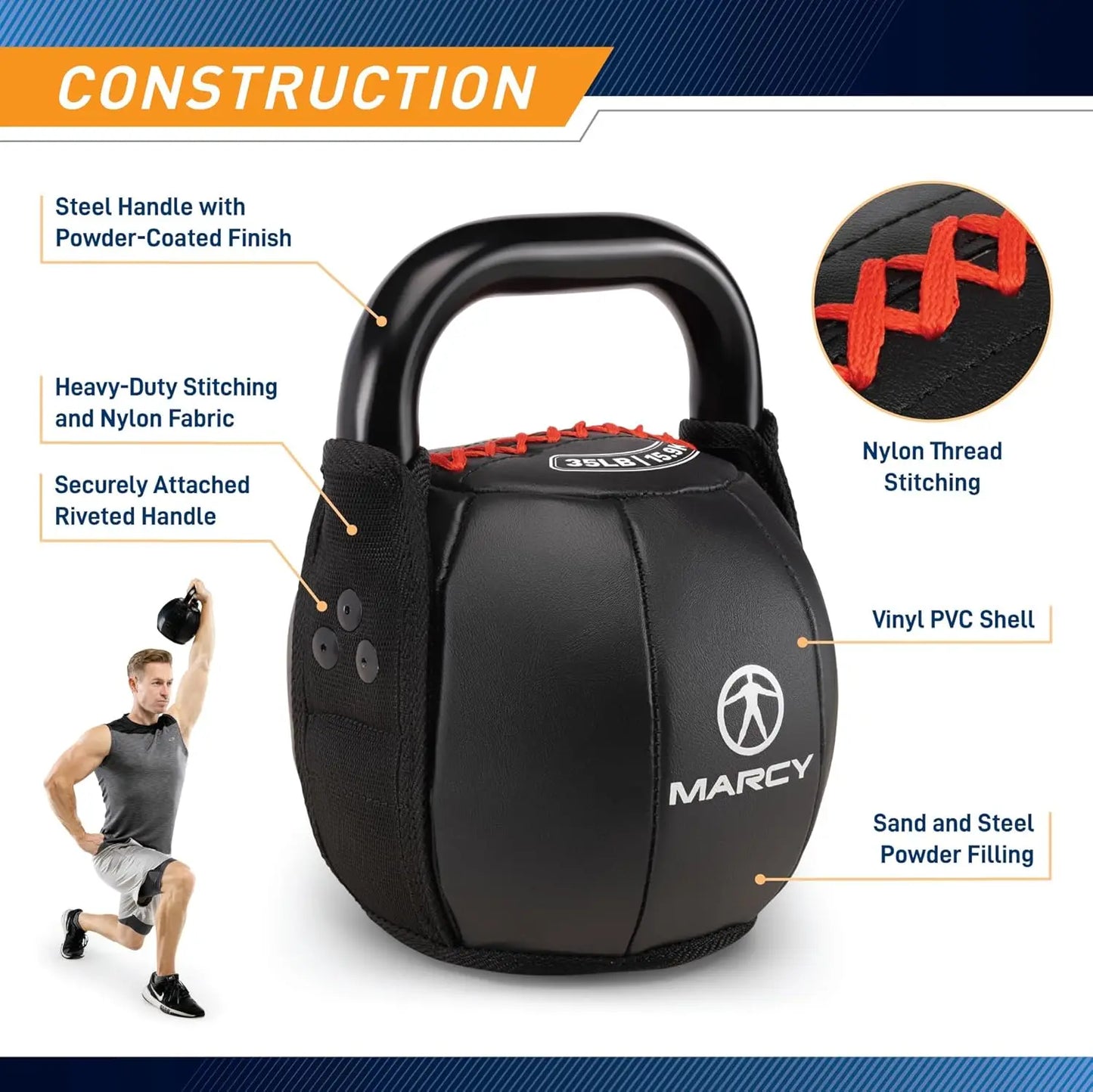Soft Kettlebell with Handle for Weightlifting, Conditioning, Strength Training 10-40 lbs