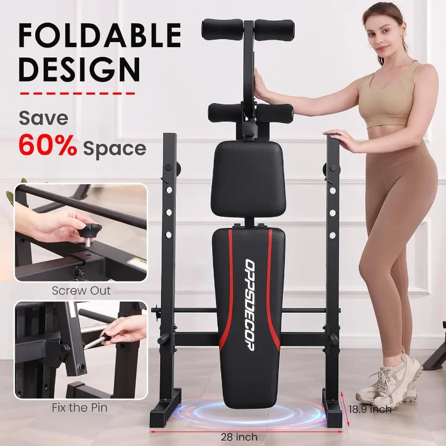 Weight Bench Set Multi-Function Adjustable Bench Press with Squat Rack Leg Extension Leg Curl Workout Bench Foldable Workout Be