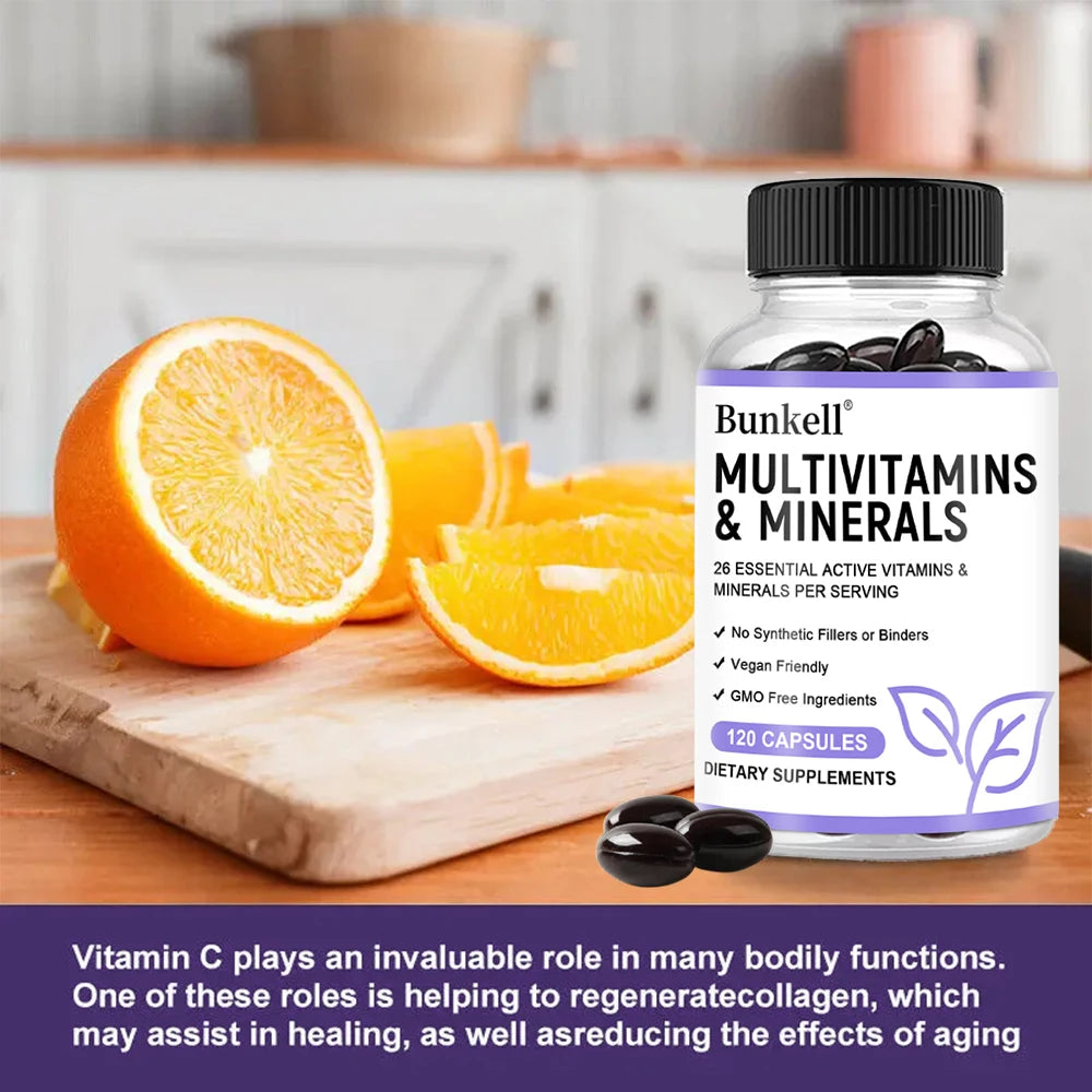 Multivitamin Capsules - 26 Essential Active Vitamins & Minerals - Repairs Skin,Promotes Liver Health,Boosts Energy