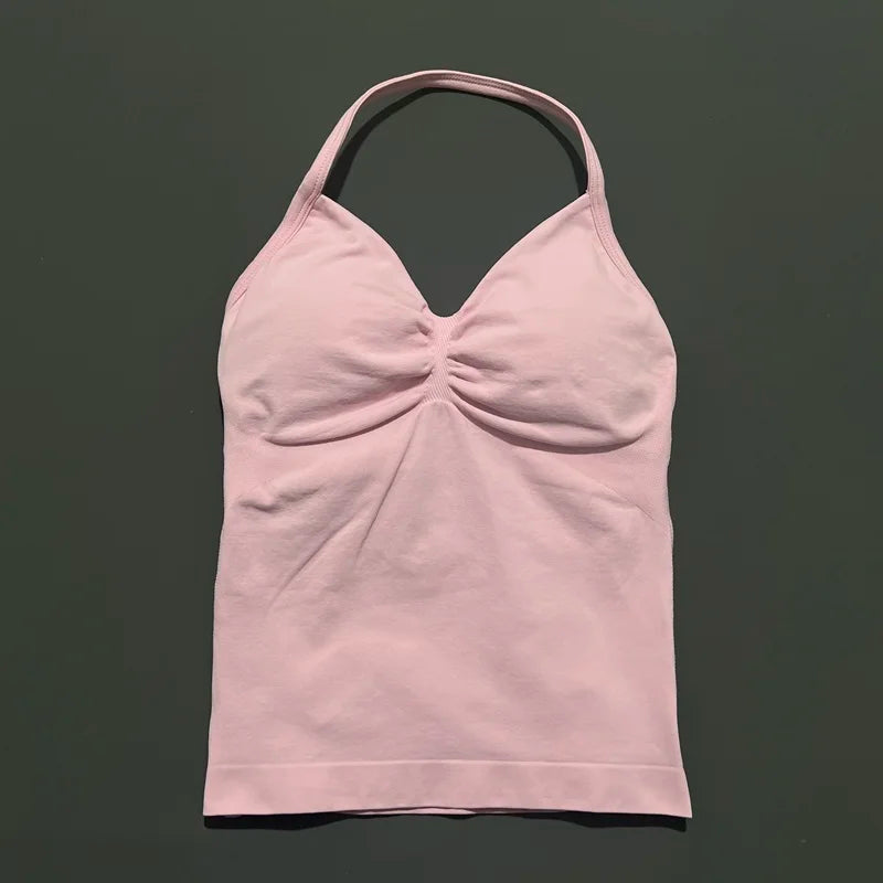 Gym Halter Top Woman Longline Strappy tank Padded Yoga Clothing Removable Cups Yoga Tank Tops Fitness Workout Running Activewear
