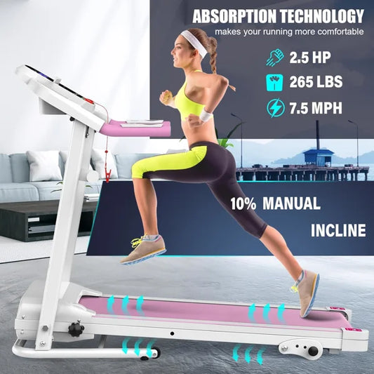 Compact Folding Treadmill for Home - 2.5HP Quiet Motor, 3-Level Incline, 7.5 MPH, Shock Absorption, Space-Saving Running & Walki