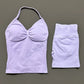 Yoga 2 Pieces Gym Set Women Backless Halter Tops High Waist Seamless Shorts Gym Suit Fitness Sports Bras Sportswear Workout Sets