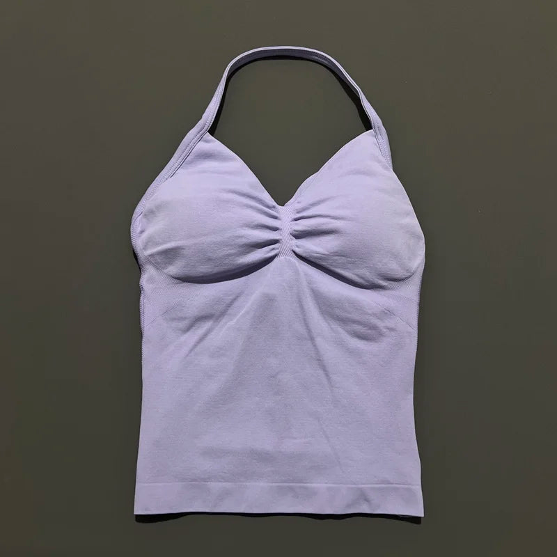 Gym Halter Top Woman Longline Strappy tank Padded Yoga Clothing Removable Cups Yoga Tank Tops Fitness Workout Running Activewear