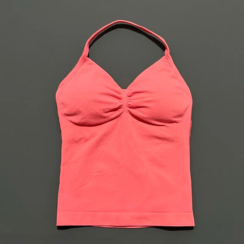 Gym Halter Top Woman Longline Strappy tank Padded Yoga Clothing Removable Cups Yoga Tank Tops Fitness Workout Running Activewear