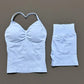 Yoga 2 Pieces Gym Set Women Backless Halter Tops High Waist Seamless Shorts Gym Suit Fitness Sports Bras Sportswear Workout Sets