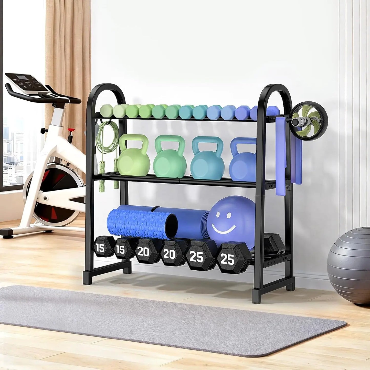 3-Tier Adjustable Dumbbell Rack - 360LB Capacity Space-Saving Home Gym Storage for Weights & Kettlebells